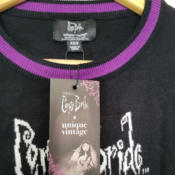 NWT Tim Burtons Corpse Bride x Unique Vintage Sweater Size Xs/S - Picture 8 of 9